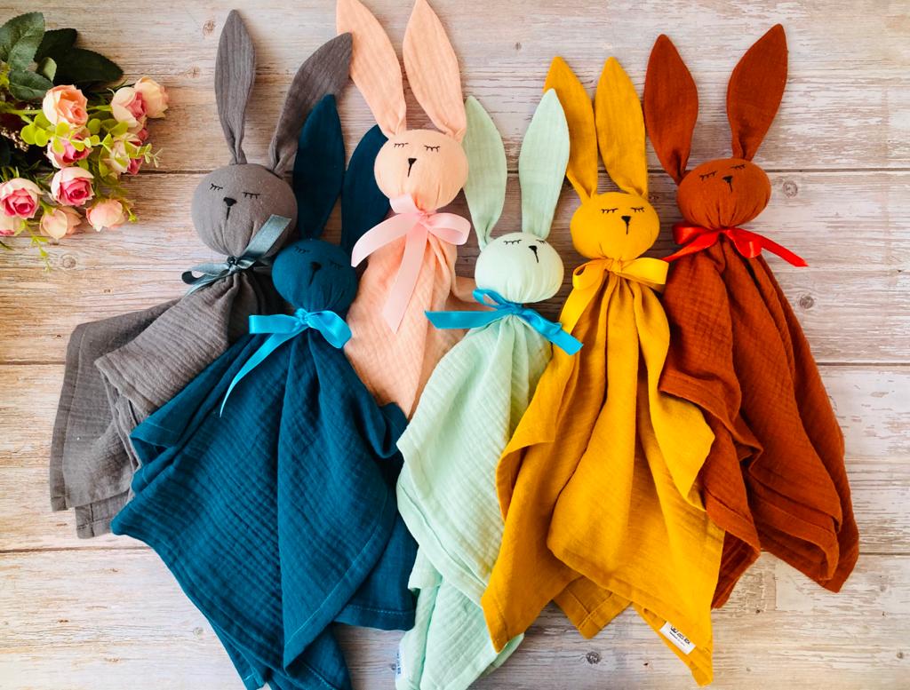 Doudou peluche coniglio in mussola - Pastel Baby - Blu petrolio - immagine 3