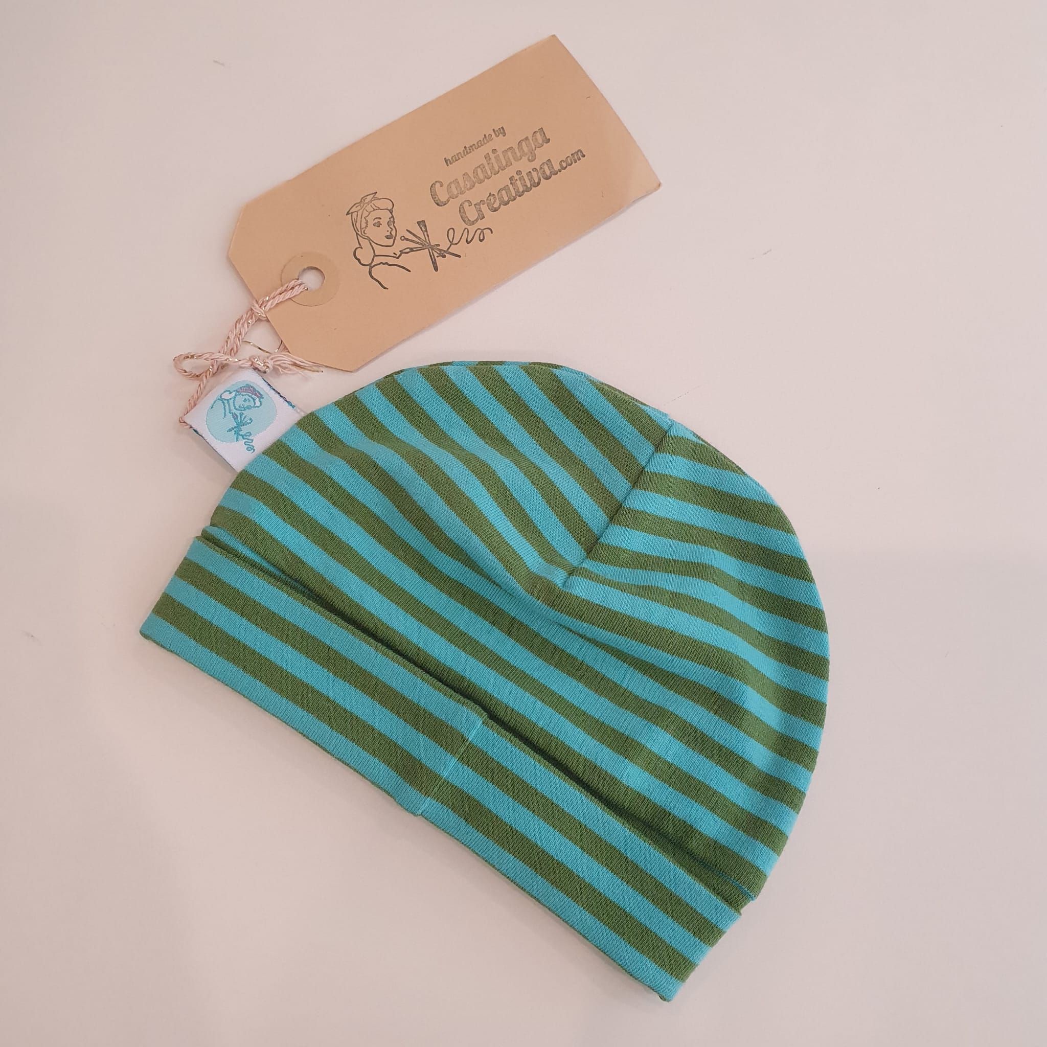 Berretto neonato - Casalinga Creativa - righe verdi-blu