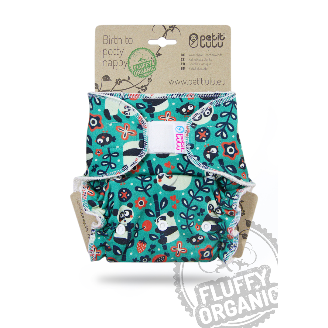 Fitted One Size Velcro - Fluffy Organic - Birth to Potty - Petit Lulu - Faddy Pandas