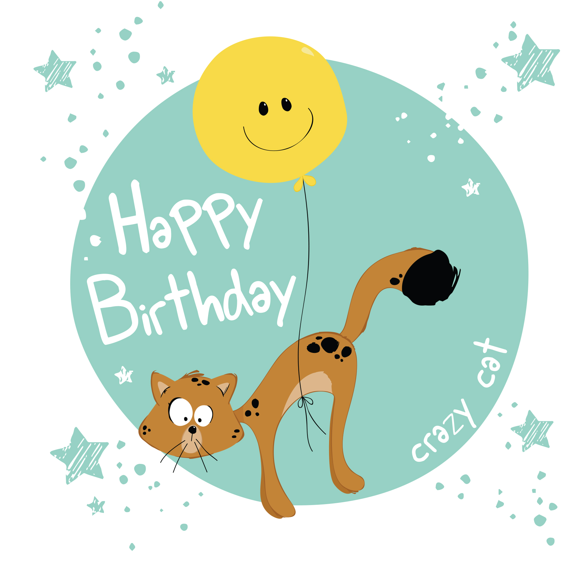 Biglietto di auguri - Happy Birthday - crazy cat